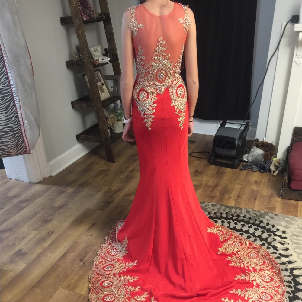 Shall K red and gold Prom dress